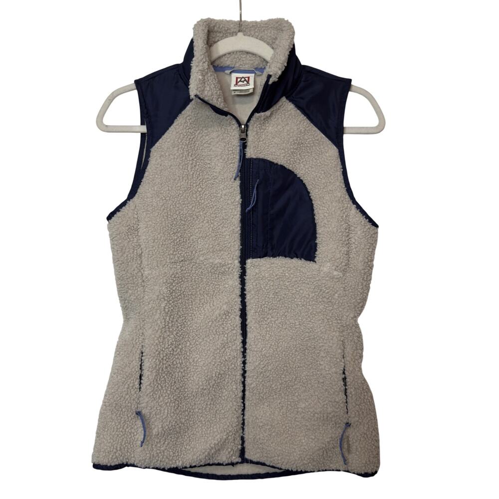 Avalanche Sherpa Fleece Vest Size Small Navy Tan Outdoor Hiking Camping Gorpcore